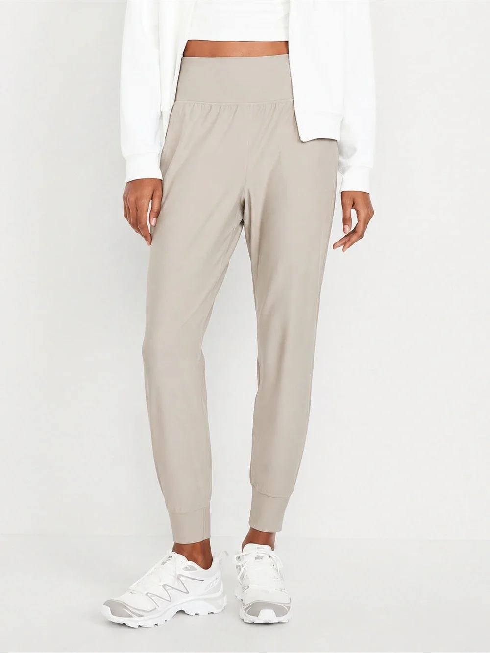 Old Navy PowerSoft High Rise Joggers Large Taupe Beige Go-Dry Active Pants